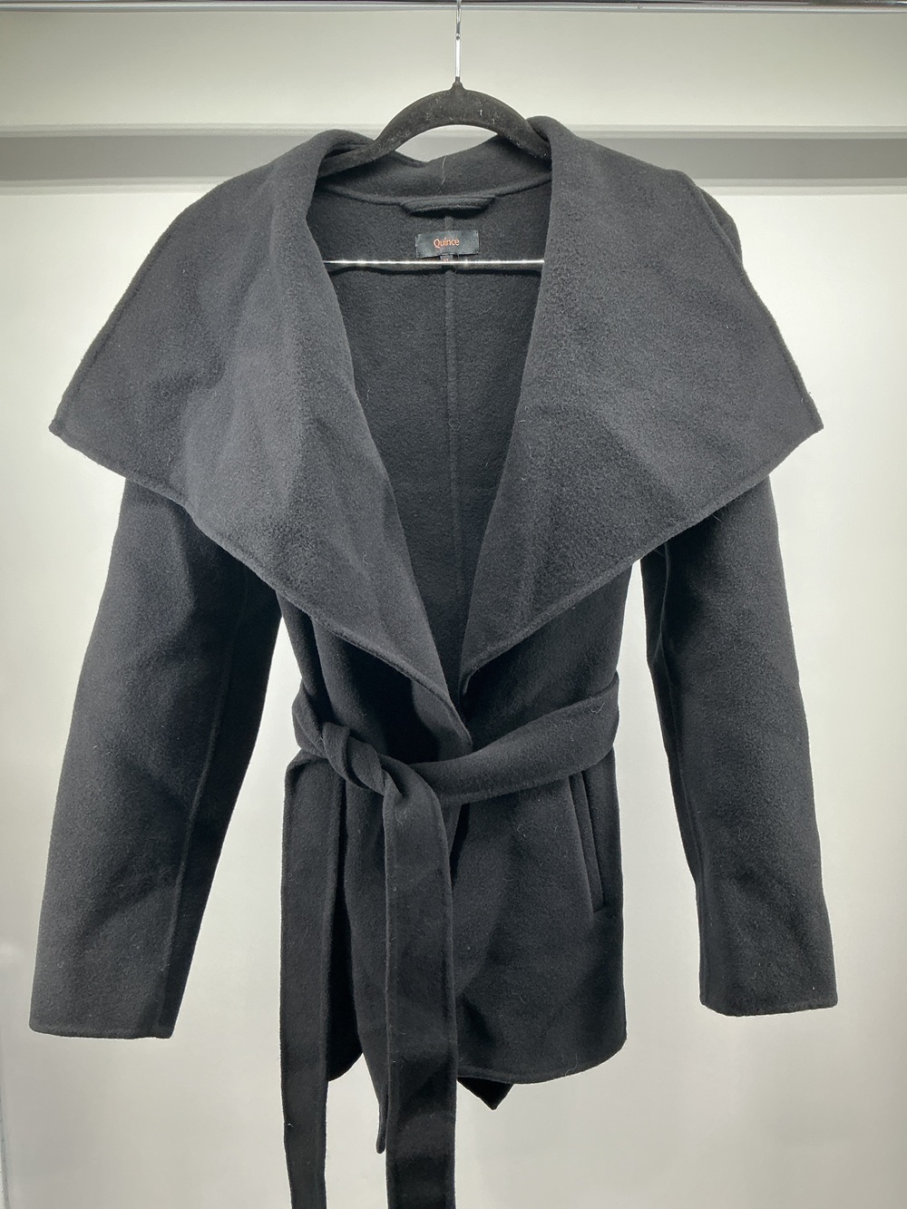 Double-Faced Merino Wool Draped Collar Short Wrap Coat